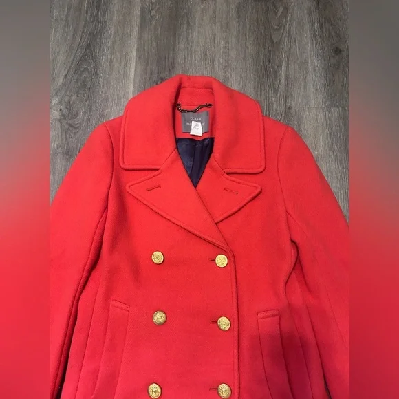 J CREW STADIUM CLOTH NELLO GORI WOMEN SIZE 2 RED PEACOAT - Picture 4 of 16